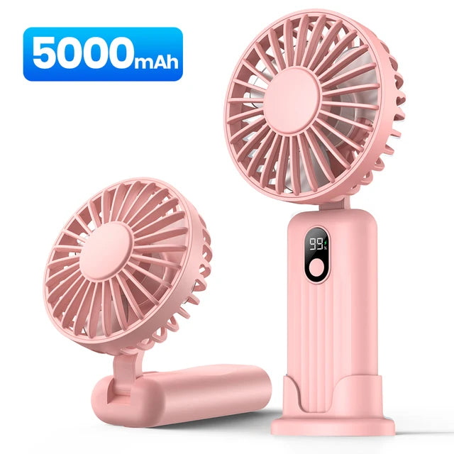 Topk-Mini ventilador elétrico portátil, ventilador de mão pessoal, Fãs em pé, USB recarregável, 3in 1, Quarto, Camping, 2400mAh