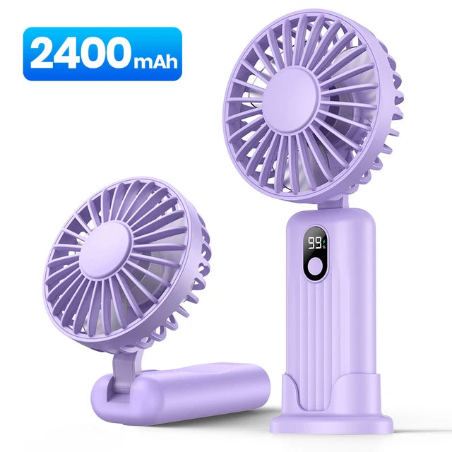 Topk-Mini ventilador elétrico portátil, ventilador de mão pessoal, Fãs em pé, USB recarregável, 3in 1, Quarto, Camping, 2400mAh